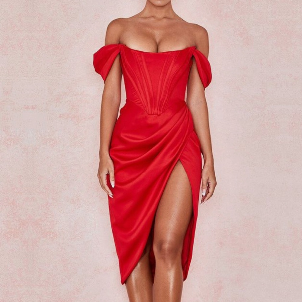 House of CB Red Off-Shoulder Midi Dress